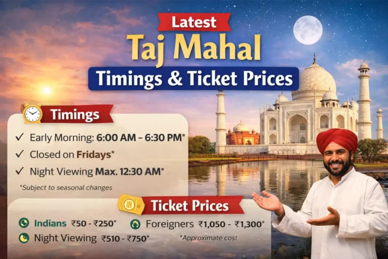 Latest Taj Mahal Timings & Ticket Prices 2026 – Complete Visitor Guide