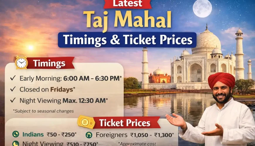 Latest Taj Mahal Timings & Ticket Prices 2026 – Complete Visitor Guide